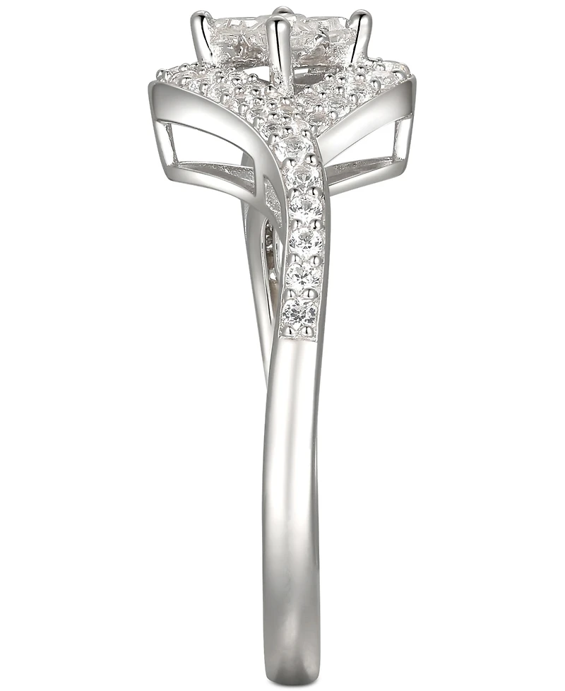 Cubic Zirconia Square Halo Ring Sterling Silver