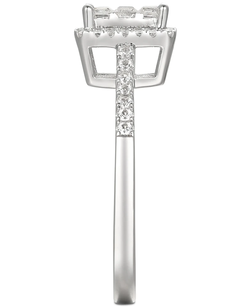Cubic Zirconia Square Cluster Ring Sterling Silver