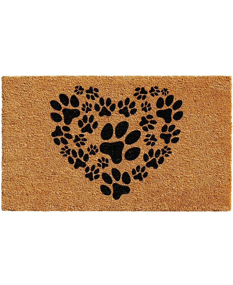 Home & More Heart Paws Natural Coir/Vinyl Doormat, 24" x 36"