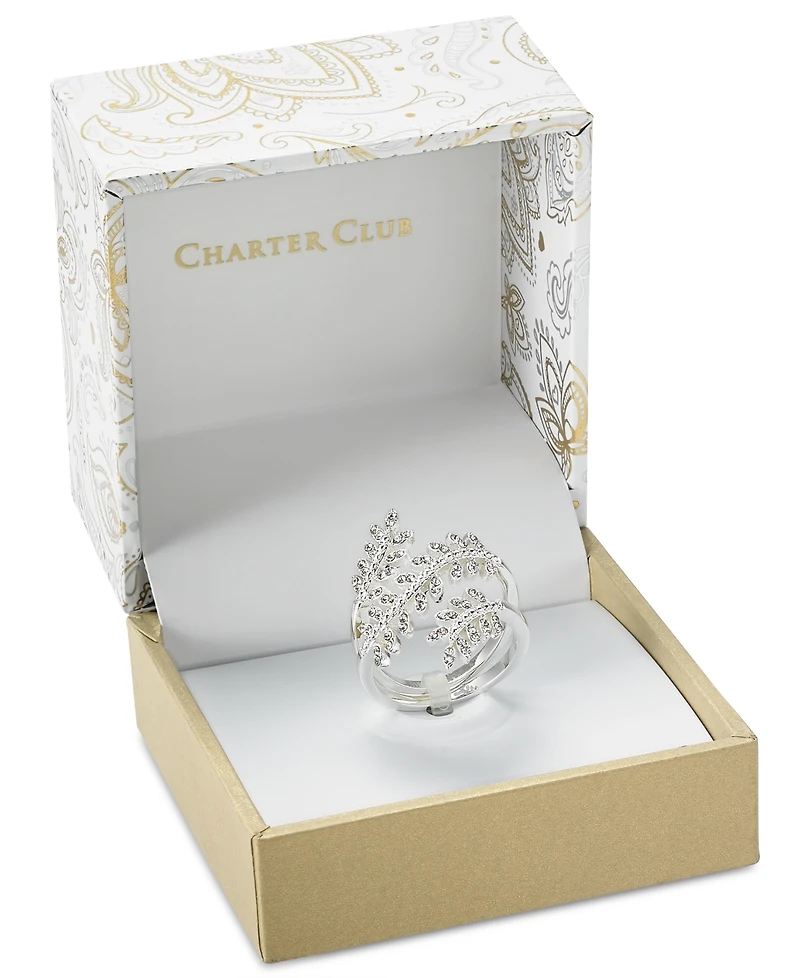 Charter Club Fine Silver Plate Crystal Leaf Wrap Ring, Created for Macy's