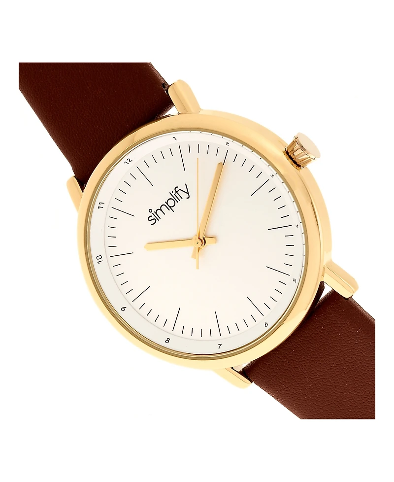Simplify Quartz The 6200 White Dial, Genuine Brown Leather Watch 39mm