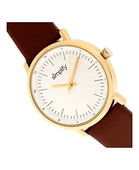 Simplify Quartz The 6200 White Dial, Genuine Brown Leather Watch 39mm