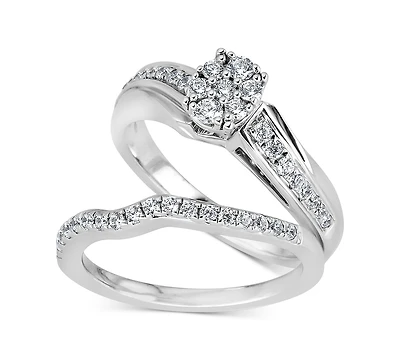 Diamond Cluster Bridal Set (1/2 ct. t.w.) in 14k White Gold