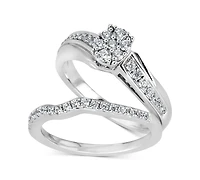 Diamond Cluster Bridal Set (1/2 ct. t.w.) in 14k White Gold