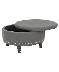 Augusta Round Storage Ottoman with Antique Bronze Nailheads