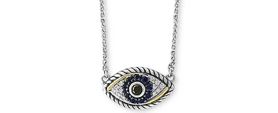 Effy Sapphire (1/6 ct. t.w.) & Diamond (1/8 ct. t.w.) Evil Eye 18" Pendant Necklace in Sterling Silver & 18k Yellow Gold