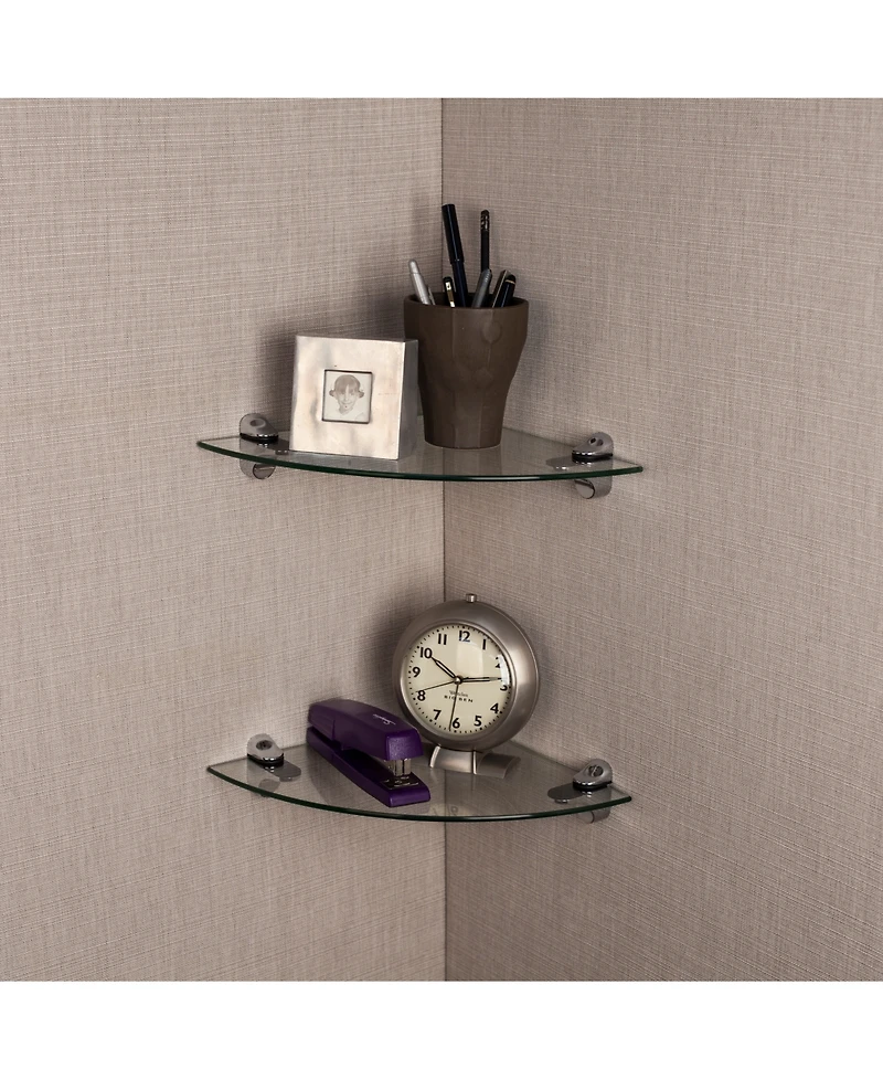 Set of 2 Glass Radial Floating Shelves with Chrome Brackets 10" x 10"