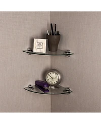 Set of 2 Glass Radial Floating Shelves with Chrome Brackets 10" x 10"