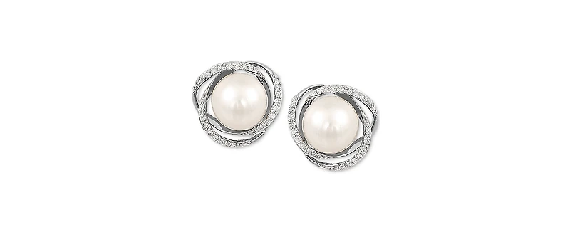 Honora Cultured Freshwater Pearl (7mm) & Diamond (1/8 ct. t.w.) Stud Earrings 14k Gold