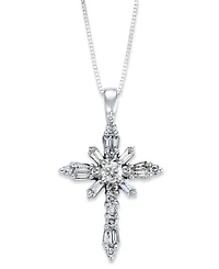 Diamond Baguette Cross Pendant Necklace in 14k White Gold (1/2 ct. t.w.)