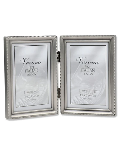 Lawrence Frames Antique Pewter Hinged Double Picture Frame - Beaded Edge Design - 3.5" x 5"