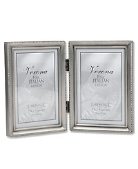 Lawrence Frames Antique Pewter Hinged Double Picture Frame - Beaded Edge Design - 3.5" x 5"