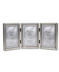 Lawrence Frames Antique Pewter Hinged Triple Picture Frame - Beaded Edge Design - 3.5" x 5"
