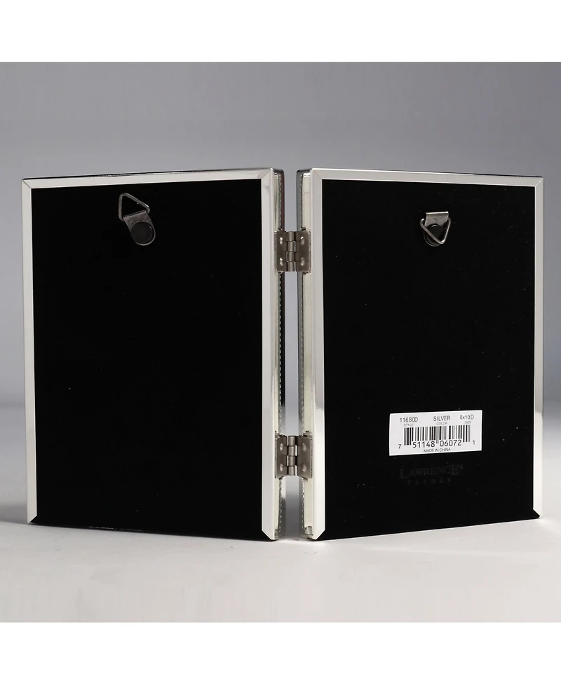 Lawrence Frames Polished Silver Plate Hinged Double Picture Frame - Bead Border Design - 8" x 10"