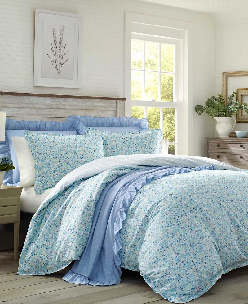 Laura Ashley Jaynie Stonewashed Cotton 2-Pc. Duvet Cover Set, Twin