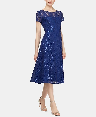 Sl Fashions Sequined Lace Midi Dress