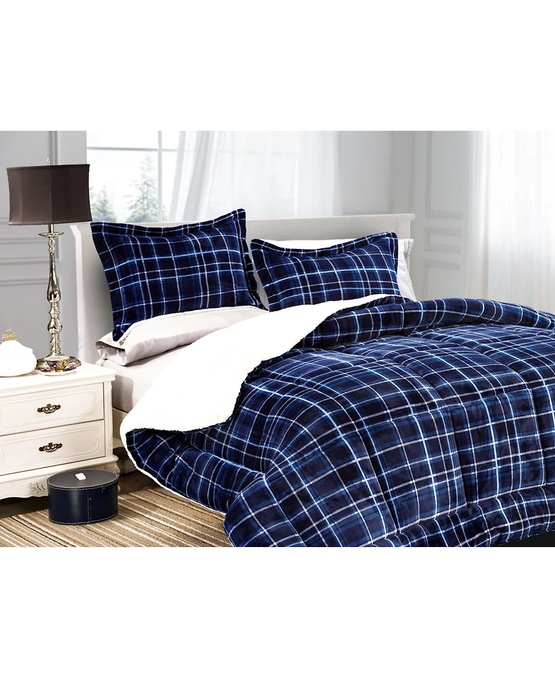 Elegant Comfort Plaid Micromink/Sherpa Reversible Down Alternative Microsuede -Pc. Comforter Sets