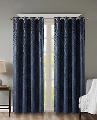 Mirage Knitted Jacquard Damask Total blackout curtains for bedroom, Silver grommet top fit up to 1.25 inches rod Single Curtain Panel for Living Room