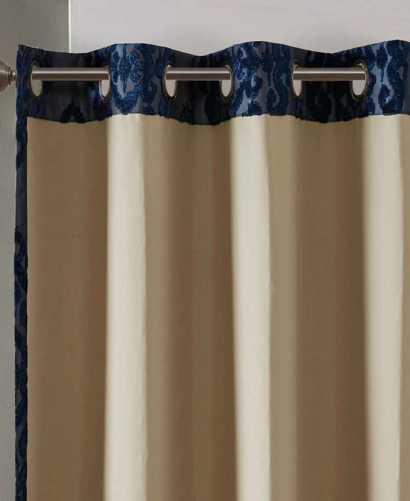 Mirage Knitted Jacquard Damask Total blackout curtains for bedroom, Silver grommet top fit up to 1.25 inches rod Single Curtain Panel for Living Room