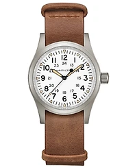 Hamilton Men's Swiss Mechanical Khaki Field Brown Leather Strap Watch 38mm