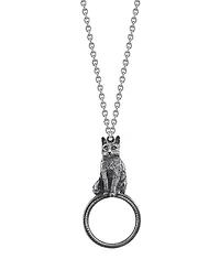 2028 Pewter Cat Magnifying Glass Pendant Necklace 30"
