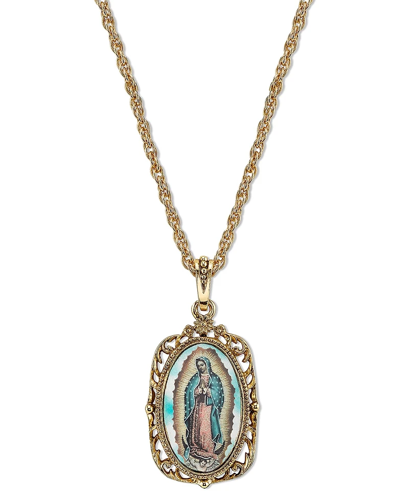 Symbols of Faith 14K Gold-Dipped Enamel Lady of Guadalupe Medallion Necklace 24"