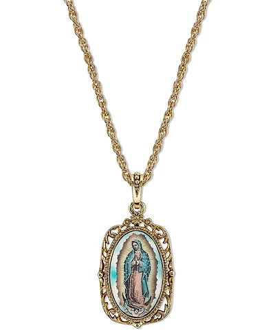 Symbols of Faith 14K Gold-Dipped Enamel Lady of Guadalupe Medallion Necklace 24"