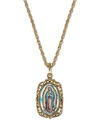 Symbols of Faith 14K Gold-Dipped Enamel Lady of Guadalupe Medallion Necklace 24"