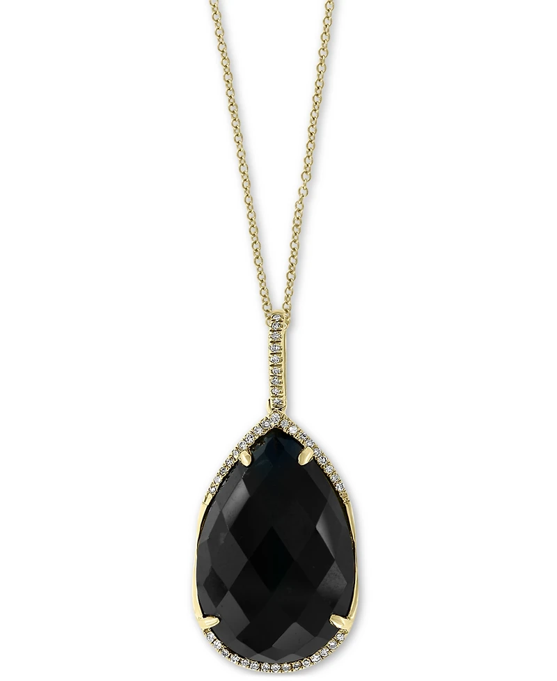 Effy Onyx (22 x 15mm) & Diamond (1/8 ct. t.w.) 18" Pendant Necklace in 14k Gold