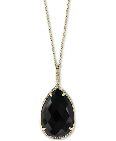 Effy Onyx (22 x 15mm) & Diamond (1/8 ct. t.w.) 18" Pendant Necklace in 14k Gold