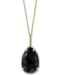 Effy Onyx (22 x 15mm) & Diamond (1/8 ct. t.w.) 18" Pendant Necklace in 14k Gold