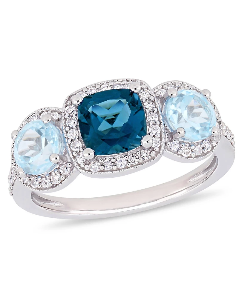 Amethyst (7/8 ct. t.w.) and Diamond (1/3 ct.t.w.) 3-Stone Halo Ring Sterling Silver (Also Available Blue Topaz)