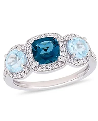 Amethyst (7/8 ct. t.w.) and Diamond (1/3 ct.t.w.) 3-Stone Halo Ring Sterling Silver (Also Available Blue Topaz)