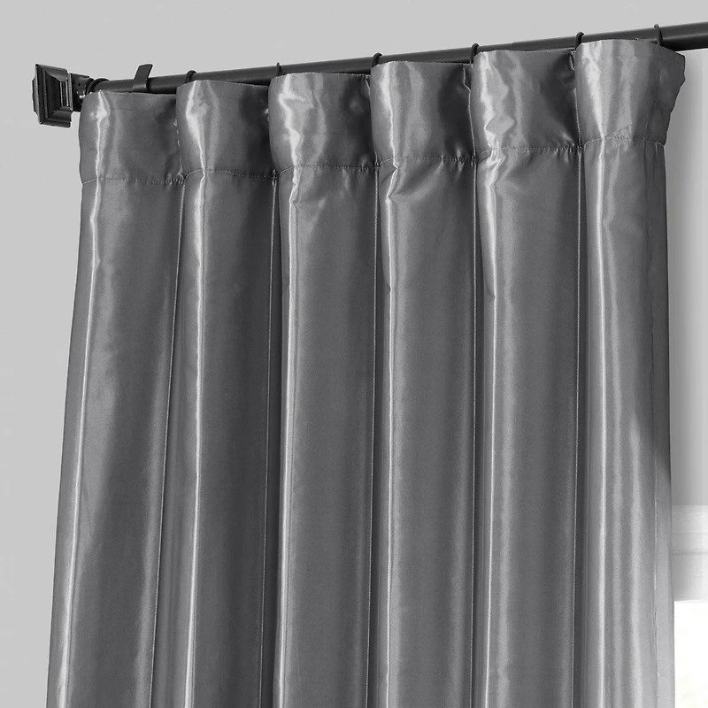 Half Price Drapes Platinum Solid Faux Silk Taffeta Room Darkening Curtain