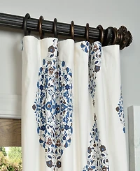 Half Price Drapes Kerala Blue Emblem Printed Cotton Room Darkening Curtain