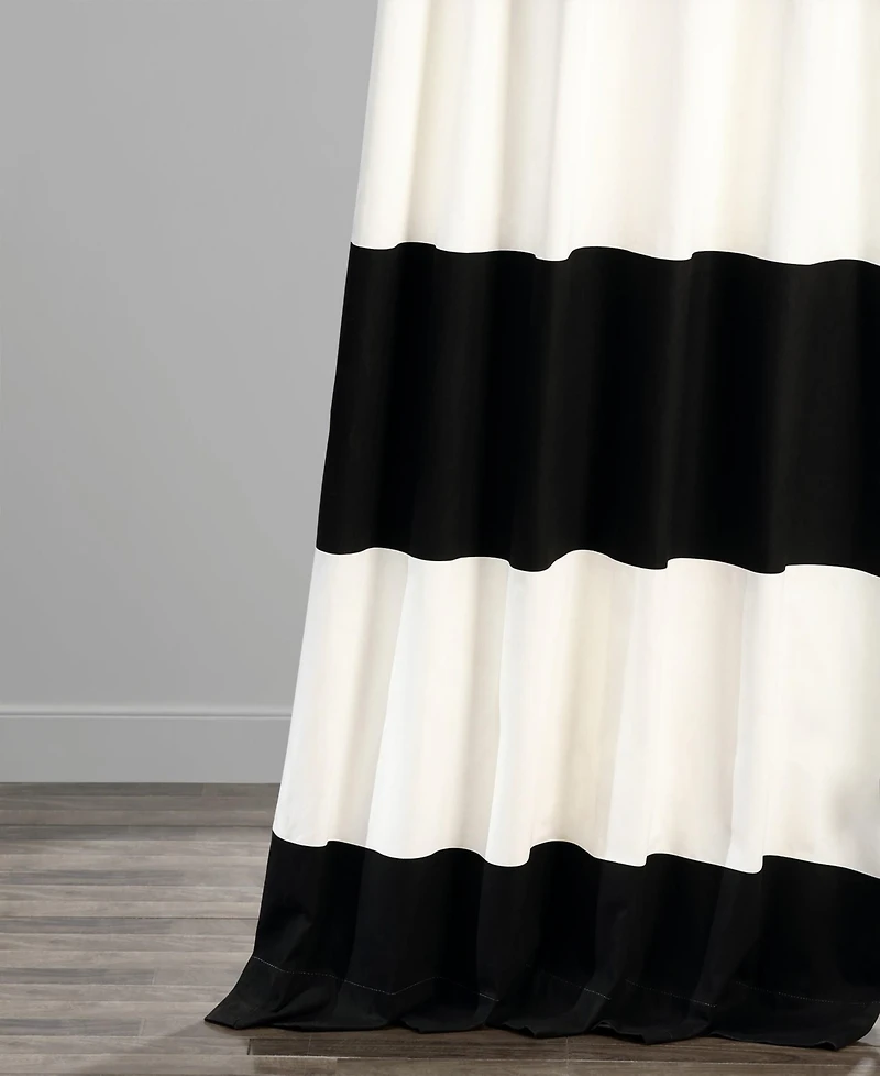 Half Price Drapes Onyx Black & Off White Horizontal Striped Printed Cotton Room Darkening Curtain