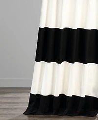 Half Price Drapes Onyx Black & Off White Horizontal Striped Printed Cotton Room Darkening Curtain