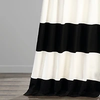 Half Price Drapes Onyx Black & Off White Horizontal Striped Printed Cotton Room Darkening Curtain