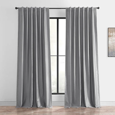 Half Price Drapes Storm Grey Vintage Textured Faux Dupioni Silk Blackout Curtain