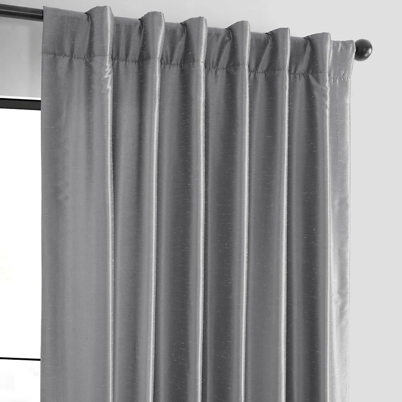 Half Price Drapes Storm Grey Vintage Textured Faux Dupioni Silk Blackout Curtain