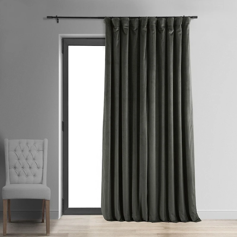 Half Price Drapes Gunmetal Grey Signature Extra Wide Velvet Blackout Curtain