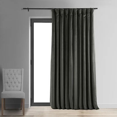 Half Price Drapes Gunmetal Grey Signature Extra Wide Velvet Blackout Curtain