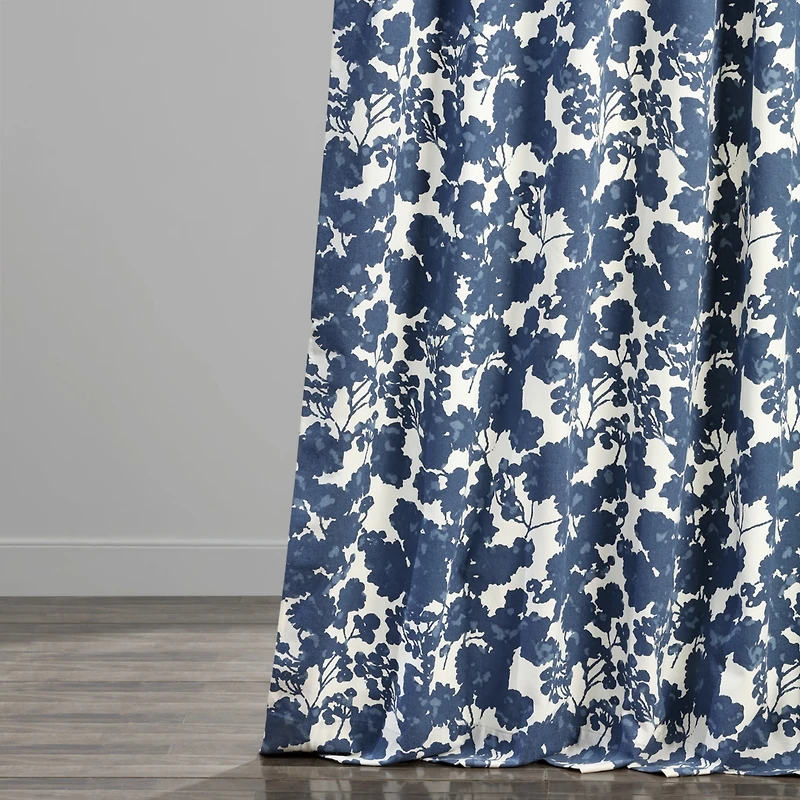 Half Price Drapes Fleur Blue Floral Printed Cotton Room Darkening Curtain