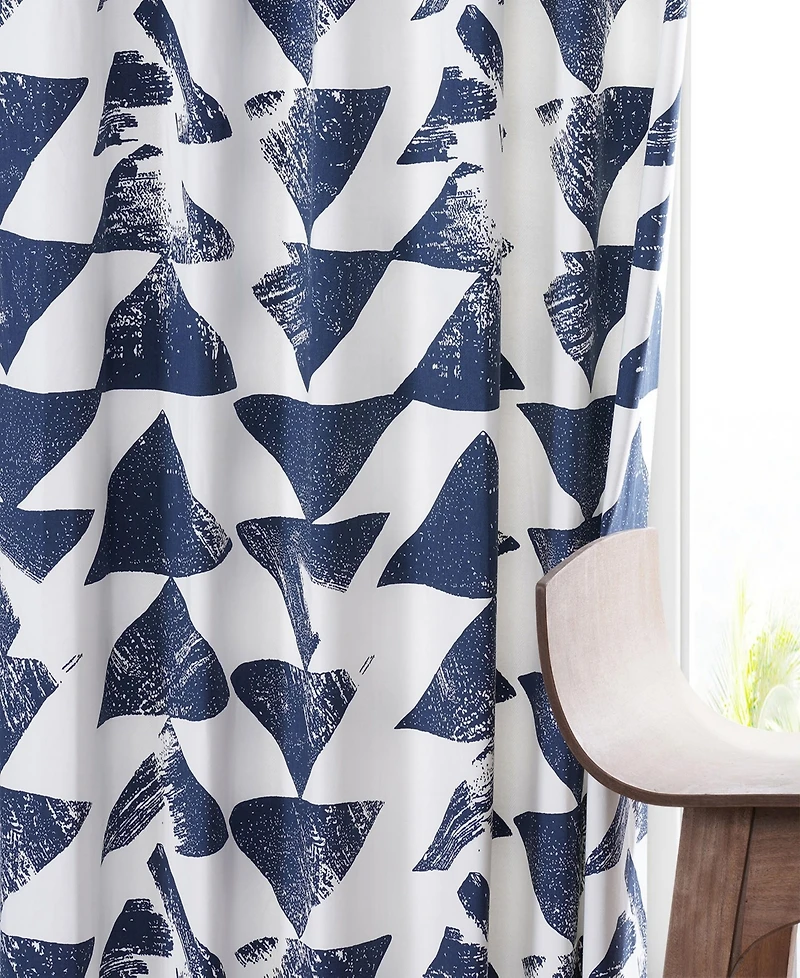 Half Price Drapes Triad Indigo Geometric Printed Cotton Room Darkening Curtain