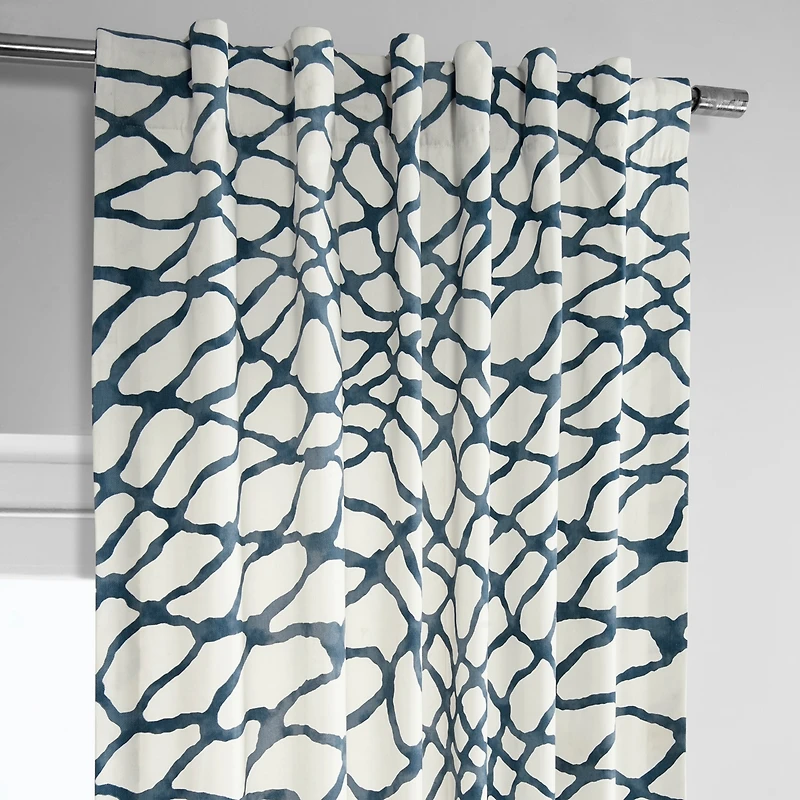 Half Price Drapes Ellis Blue Abstract Printed Cotton Room Darkening Curtain