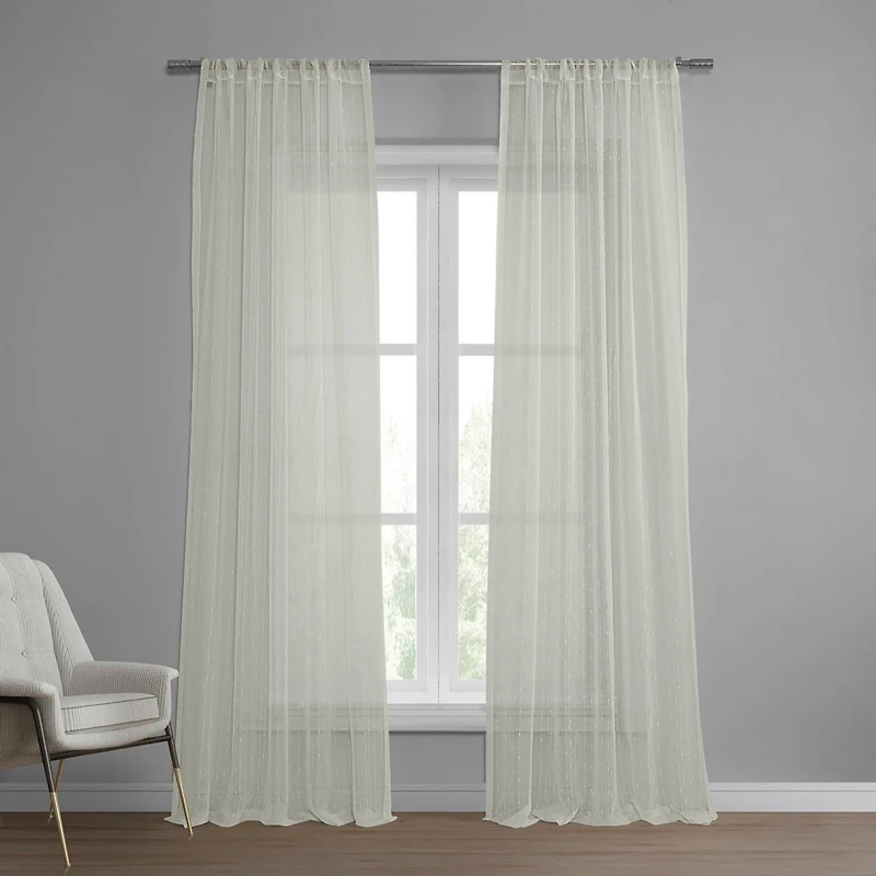 Half Price Drapes Montpellier Striped Patterned Faux Linen Sheer Curtain