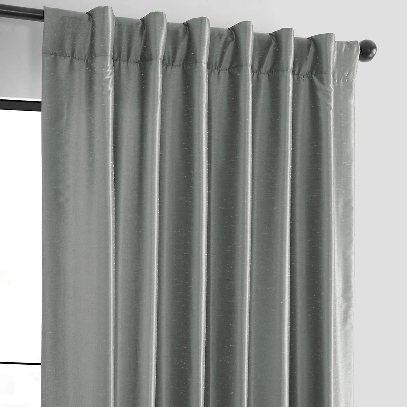 Half Price Drapes Silver Vintage Textured Faux Dupioni Silk Curtain