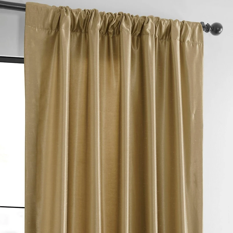 Half Price Drapes Flax Gold Vintage Textured Faux Dupioni Silk Curtain