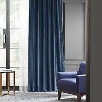 Half Price Drapes Navy Blue Faux Silk Taffeta Blackout Curtain