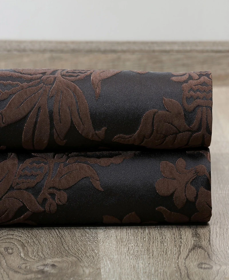 Half Price Drapes Magdelena Black & Copper Damask Faux Silk Jacquard Room Darkening Curtain
